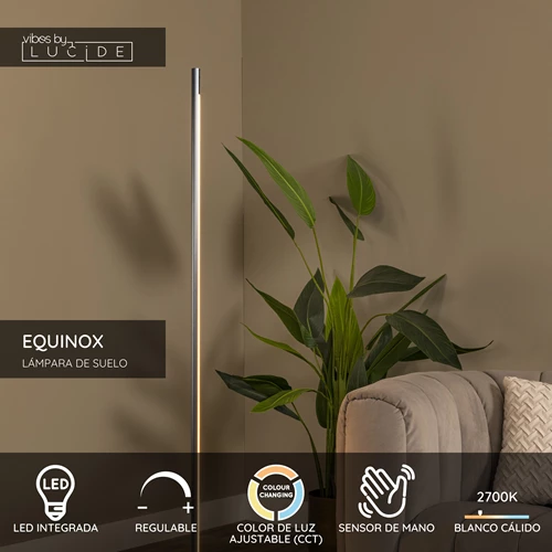 Lucide EQUINOX - Lámpara de suelo - LED Regul. - CCT - 1x26W 2700K/4000K - Sensor de movimiento de mano - Hierro gris | Vibes - USP